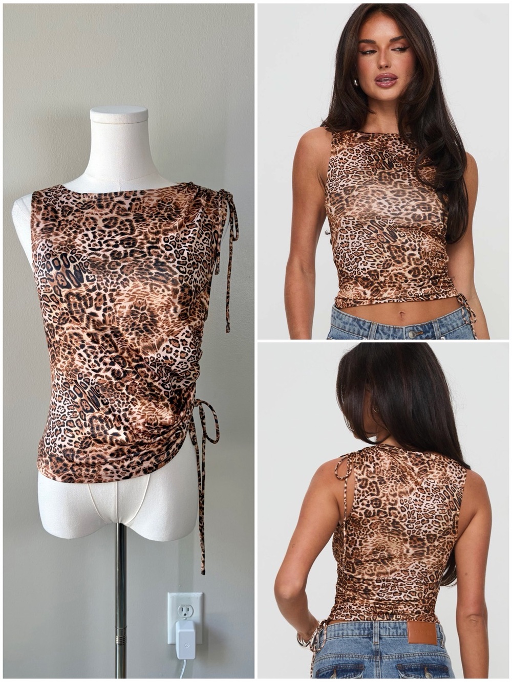 Princess Polly Leopard Print Change Locations Asymmetrical Ruching Tank Top